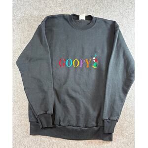 VINTAGE 90s Disney Goofy Sweatshirt Mens Black Spellout Crewneck Fleece Large